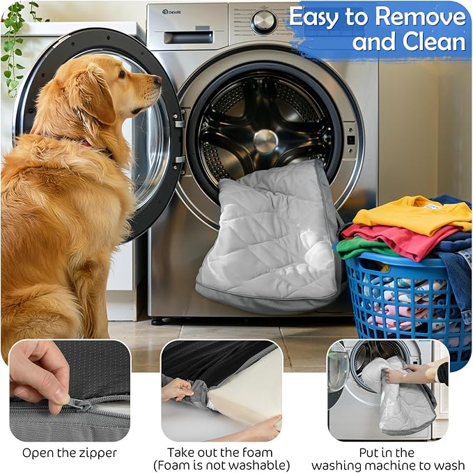 Q-Max>0.4 Cooling Dog Bed, 44" x 32" Cooling Bed for Dog Large, Grey | Orthopedic Dog Beds, Waterproof Removable Washable Cover, Egg Crate Foam, Anti-Slip Bottom, Non-Gel - Image 7