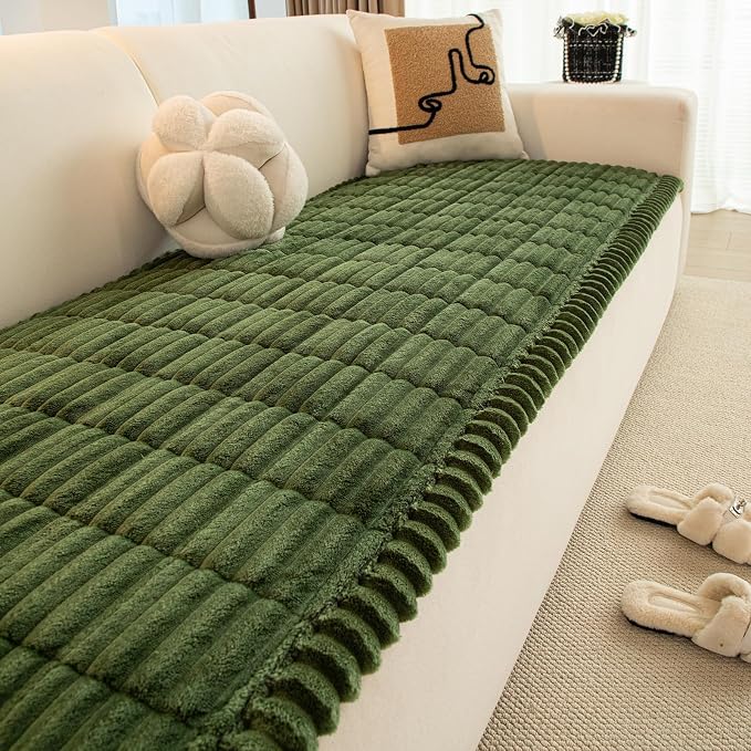 Christmas Faux Fur Plush Dog Couch Cover, 3D Stripe Fuzzy Sofa Covers, Non-Slip Fluffy Dog Bed Cover Pet Blanket, Washable Furniture Protector for Puppy Cat (Dark Green,35"x47") by WelcometoXSlive