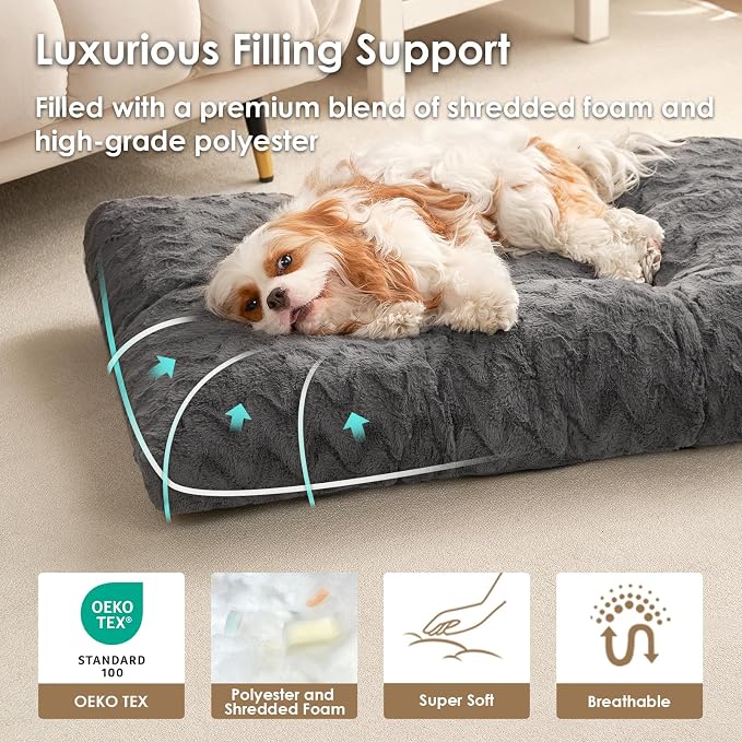 EHEYCIGA Washable Dog Bed for Crate 44x32 Inch, Anti-Slip XL Plus Kennel Pad for Extra Large Dogs Up to 85 lbs, Plush and Comfy Pet Sleeping Mat, Charcoal - Image 2