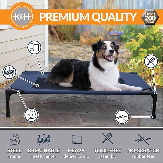 K&H Outdoor Elevated Dog Bed - Cooling Raised Dog Bed for Medium & Large Pets, Breathable Mesh Center Hammock Design, Indoor/Outdoor Washable Cover, Portable Metal Frame, Blue, Large 42x30in - Image 2