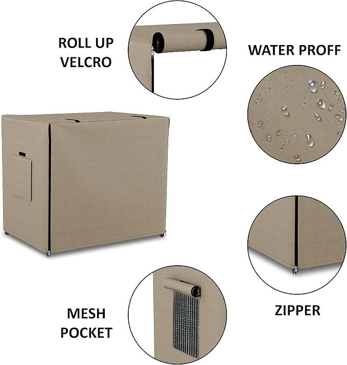 Dog Crate Cover 12 Oz Waterproof - Heavy Duty Privacy Dog Crate Cover with Mesh Pocket & Roll Up Window - Universal Fit Dog Kennel Cover (30" H x 43" W x 29" D, Beige) - Image 2