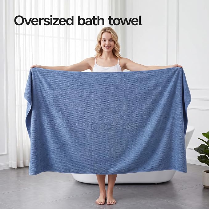 ecolook Microfiber Large Bath Towel Set of 6, Soft & Highly Absorbent, Blue | 2 Oversized Bath Towels (35"x70"), 2 Hand & 2 Washcloths | Quick Dry, Low Lint Towels for Bathroom, Spa, Gym, Hotel & Travel - Image 5
