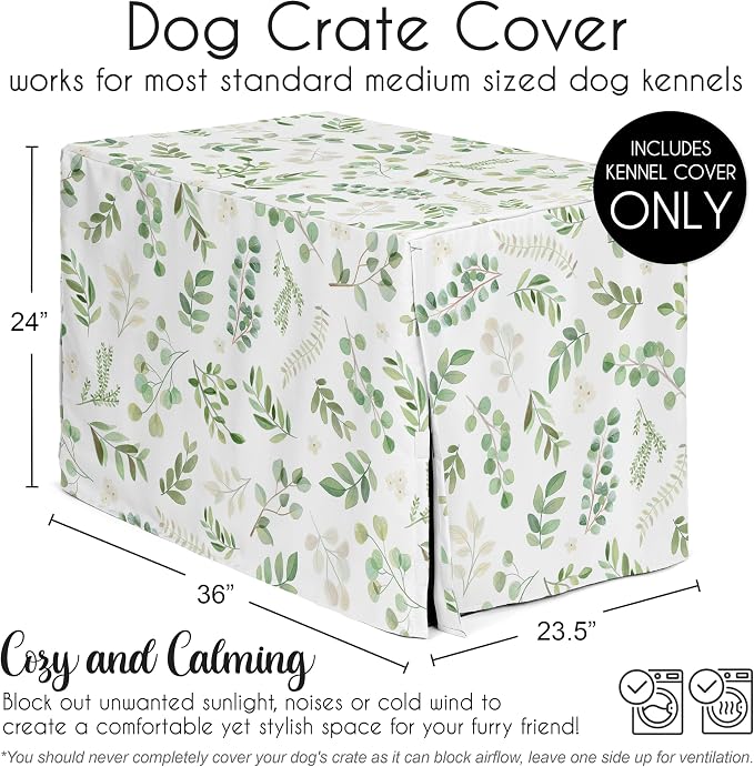 Sweet Jojo Designs 36in. Medium Dog Crate Cover (Green Boho Floral Leaf) Pet Cage, Kennel Covers (Bohemian, Watercolor, Botanical, Flower, Woodland, Tropical, Garden, Nature, Neutral, Sage and White) - Image 5