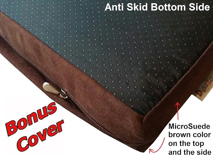 Dogbed4less Orthopedic Gel Memory Foam Pet Dog Bed, Waterproof Liner with External Microsuede Cover and Bonus Antislip Cover (Microsuede Espresso, 35"X20"X4" Inches) - Image 3