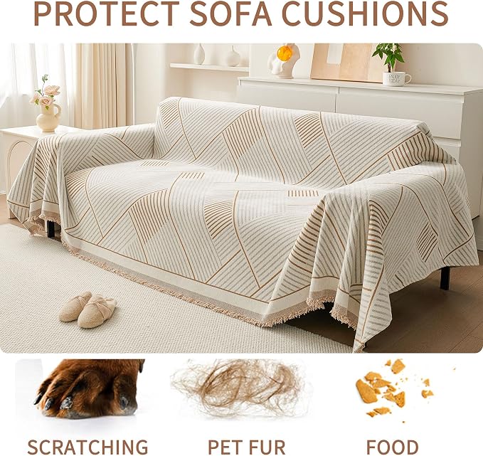 HAOMAIJIA Non Slip Couch Cover Sofa Covers for 3 Cushion Couch Washable sectional Couch Covers for Dogs pet Furniture Protector Couch Cover Blanket for Living Room (CQ-Khaki/Grey, 71"x134") - Image 6
