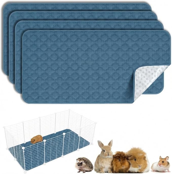 Washable Guinea Pig Cage Liner - 4 Pack Reusable Washable Pee Pads，Waterproof Guinea Pig Bedding for Small Animal - Rabbit Bunny Hamster Puppy (Blue, 24" X 47" - 4 Pack) by FUNUPFURRYLIFE