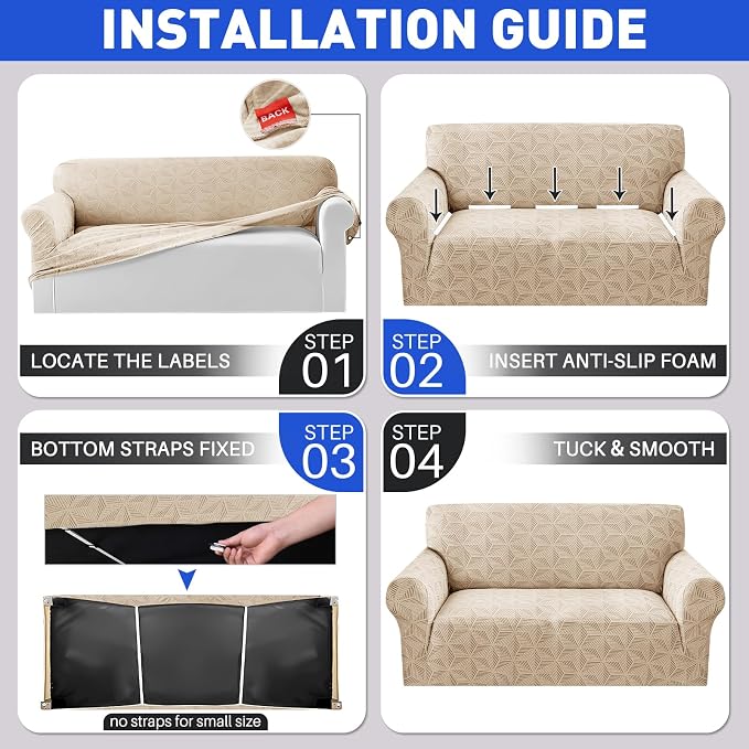 YEMYHOM 1 Piece Stretch Oversized Couch Covers for 4 Seat, Jacquard Extra Large Sofa Cover with Non-Slip Elastic Bottom, Thickened Slipcover Furniture Protector for Dogs Pets (X-Large, Khaki） - Image 7