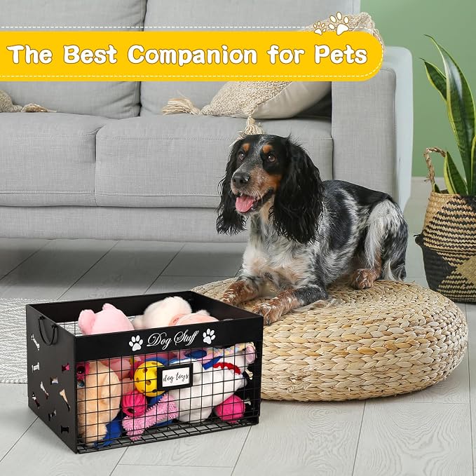 Bfttlity Dog Toy Basket Large Metal Toy Box Storage for Dogs Toys, Black | Dog Toy Bin with Handles for Living Room Storage Dogs Chew Pets Toys, Blankets, Clothes, Food - Image 6