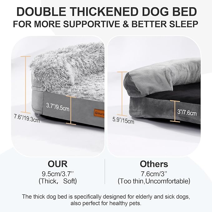 Gimars 3.7 inch Thickened Orthopedic Dog Beds for Extra Large Dogs, Supportive Dog Sofa Bed with 28D Egg-Crate Foam, Removable Washable Plush Cover, Waterproof Lining for Puppy, Senior - Image 2