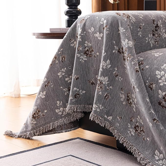 ROOMLIFE Couch Cover 3 Cushion Sofa, Washable Non Slip Furniture Sofa Protector Cover, Soft Chenille Sofa Slipcovers Sectional L Shape Dogs Couch Cover Throw Blanket with Tassels 71''X150'' - Image 2