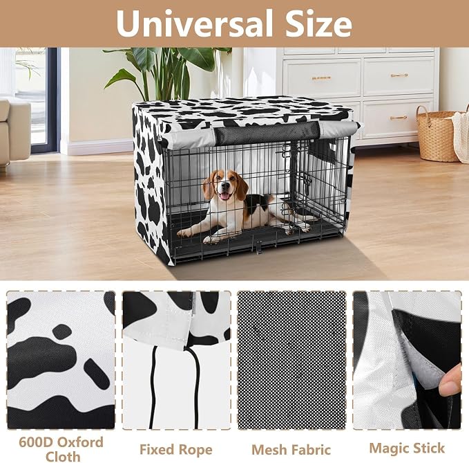 Dog Crate Cover Kennel Cover for Dog Cages Breathable for Wire Cage Indoor Outdoor Black White Cow Print - Image 4