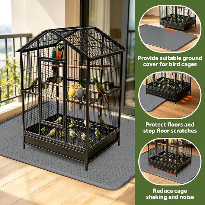 Silicone Bird Cage Mat 57" x 40" Under Crate Floor Protector, Dark Grey | Extra Large Waterproof Bird Cage Liner with Raised Edges, Non-Slip Under Crate Mat for Dog Cages, Kennels, Reptile Aquariums - Image 3