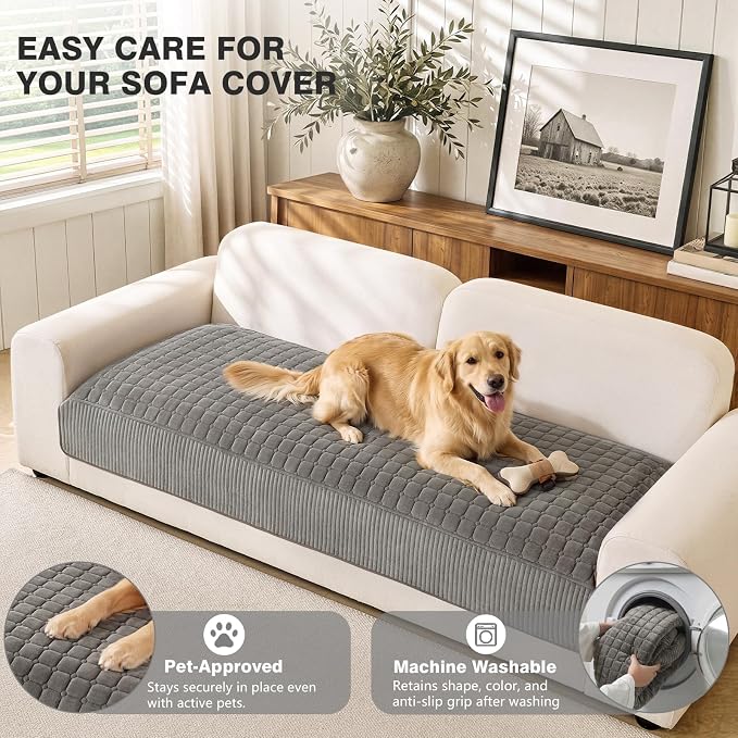 OHSIO Soft Plush Couch Cover for Sofa, Washable Milk Velvet Sofa Slipcover, Non-Slip Furniture Protector for 1 2 3 Seater Couch, Dogs, Pets and Kids(Dark Gray, 35.43'' x 82.68'') - Image 4