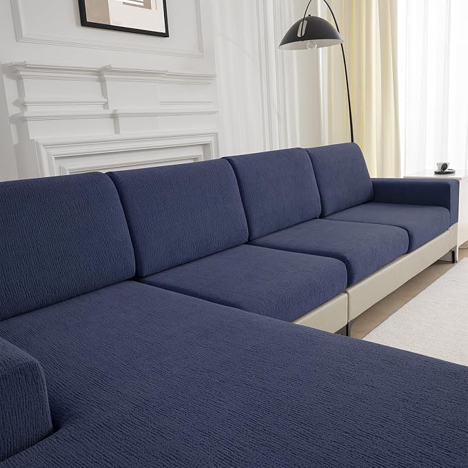 Couch Cushion Covers for Sectional Sofa Stretch Sofa Slipcovers Washable Wear-Resistant Sectional Couch Covers L Shaped Seats Furniture Protectors for Pets(Navy, 2 Seater + 1 Chaise) by Jialudora