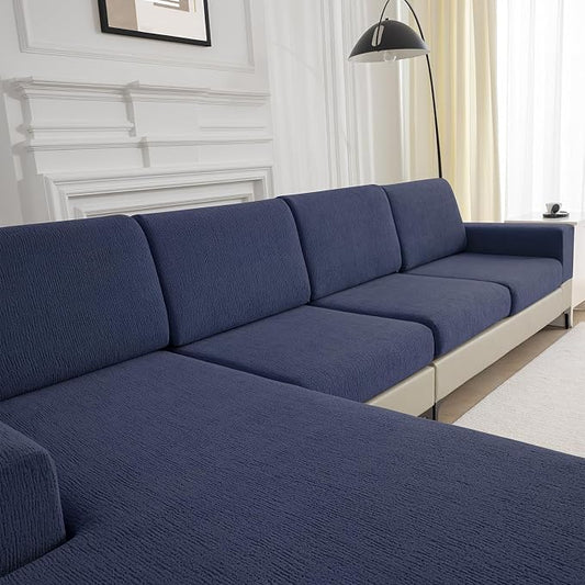 Couch Cushion Covers for Sectional Sofa Stretch Sofa Slipcovers Washable Wear-Resistant Sectional Couch Covers L Shaped Seats Furniture Protectors for Pets(Navy, 2 Seater + 1 Chaise) by Jialudora