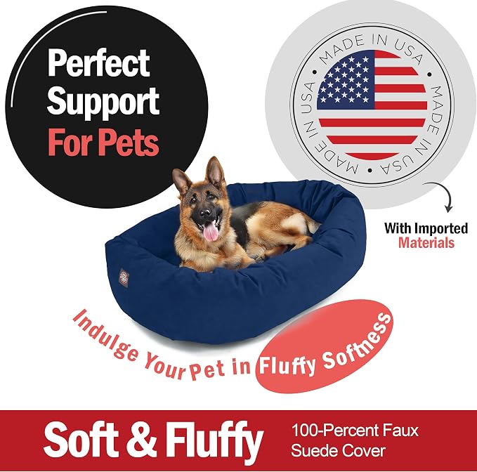 Majestic Pet 52 Inch Suede Calming Dog Bed Washable – Cozy Soft Round Dog Bed w/Spine Support for Dogs to Rest Head - Fluffy Donut Dog Bed 52x35x11 (Inch) - Round Pet Bed X- Large – Navy (2025) - Image 2
