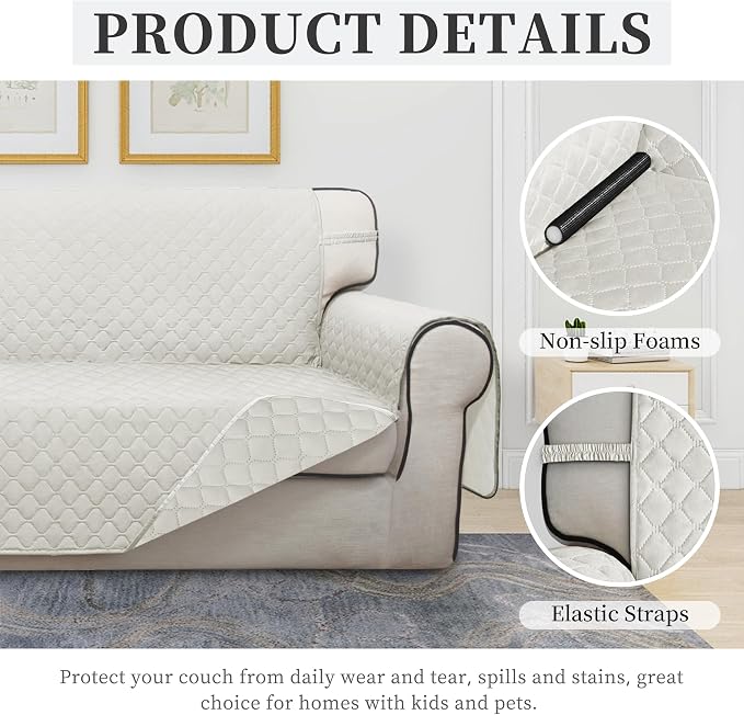 ISSUNTEX Double Protection 100% Waterproof Chair Sofa Covers for Living Room, Couch Covers for Chair Sofa, Reversible Furniture Protector Sofa Cover for Dogs, Pets, Kids (Chair, Ivory/Ivory) - Image 5