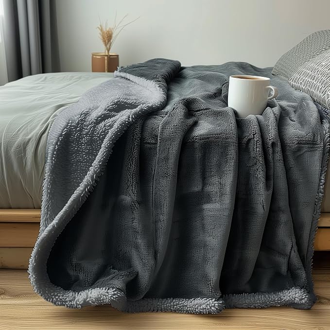 Waterproof Blanket Double Size - Sherpa Fleece Reversible Throw, Soft Warm Leak-Proof Bed & Couch Protector for Kids, Pets & Everyday Spills (Charcoal Grey/Silver Grey, 85x90) - Image 9