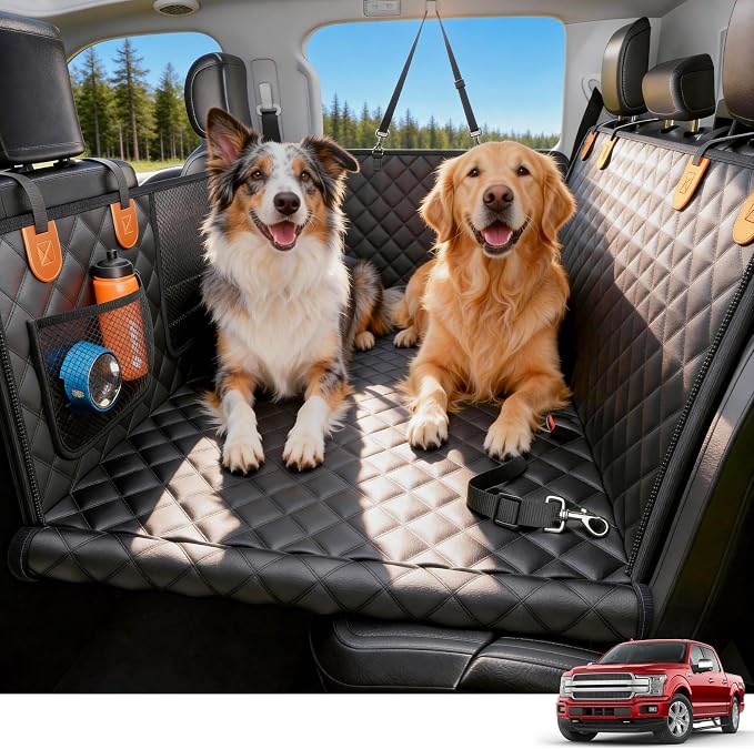 Wigoo Dog Truck Seat Cover for Back Seat, Hard Bottom Support, Waterproof | 450lbs Support, Anti-scratch Dog Hammock for 1–4 Large Dogs, Backseat Protector, Car Bed Extender for Truck/SUV, Size-XL by wigoo