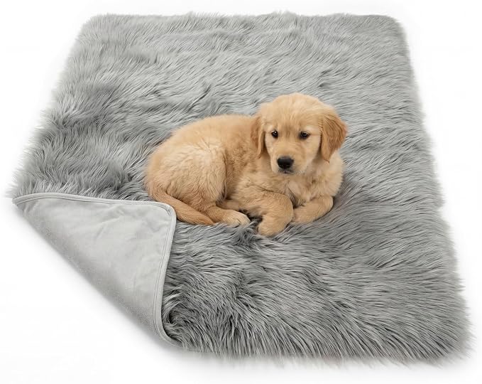 IHAPPYDOG Faux Fur Dog Blanket, Waterproof Couch Cover, Grey 40"x30" | Plush Sheepskin Style Pet Throw for Sofa, Bed, and Car, Washable Furniture Cover that Protects From Fur and Spills - Image 2
