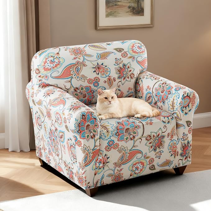 H.VERSAILTEX Floral Pattern Chair Covers Armchair Printed Chair Slip Covers Armchair Stretch Oversized Chair Slipcover Pet Couch Covers for Sofa Washable(Sun-Kissed Floral,Chair) - Image 2