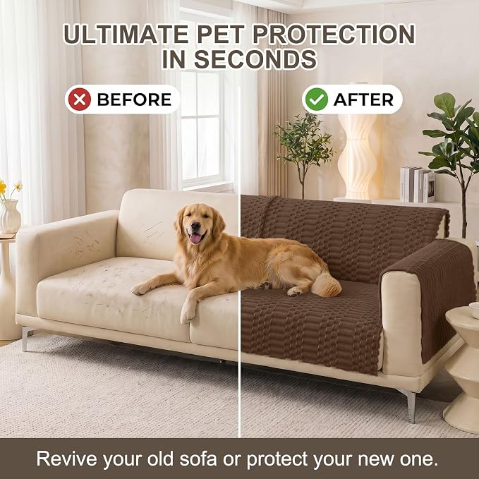 Smiry Waterproof Couch Covers for Dogs Washable, Non Slip Pet Sofa Cover | Plush Scratch Resistant Flannel Furniture Protector for Dogs, Chocolate, 43" x 63" - Image 7