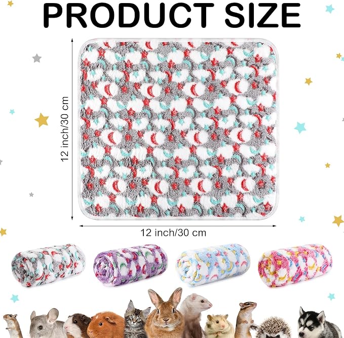 Reginary 4 Pcs Waterproof Guinea Pig Blankets Washable Small Animal Fleece Bedding Absorbent Guinea Pig Cage Liners Reusable Training Pee Pad Pet Sleep Mat for Hamster(Moon Star Pattern,12 x 12 Inch) - Image 2
