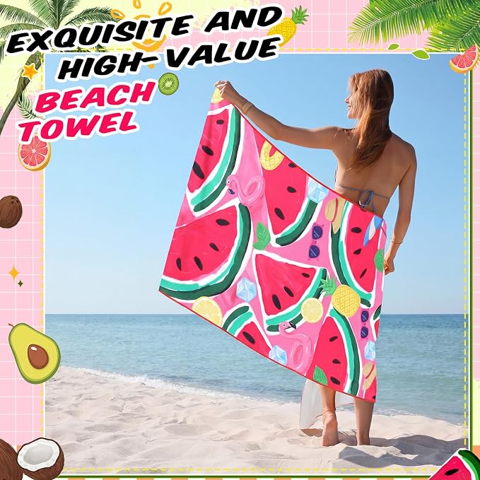 Remagr 6 Pcs Oversized Microfiber Beach Towels Bulk 60"x 28" Extra Large Quick Dry Absorbent Sand Free Towels for Adults, Pool, Travel, Swim, Yoga, Gym (Fruit) - Image 3