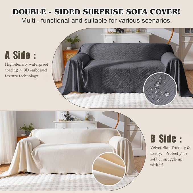 Waterproof Couch Cover, Reversible, Pet-Friendly, Washable and Anti-Slip Sofa Covers for Sofa Protection with 2 Cushions, Ideal Sofa Slipcovers for Dogs and Cats (71×102in/Dark Grey) - Image 3