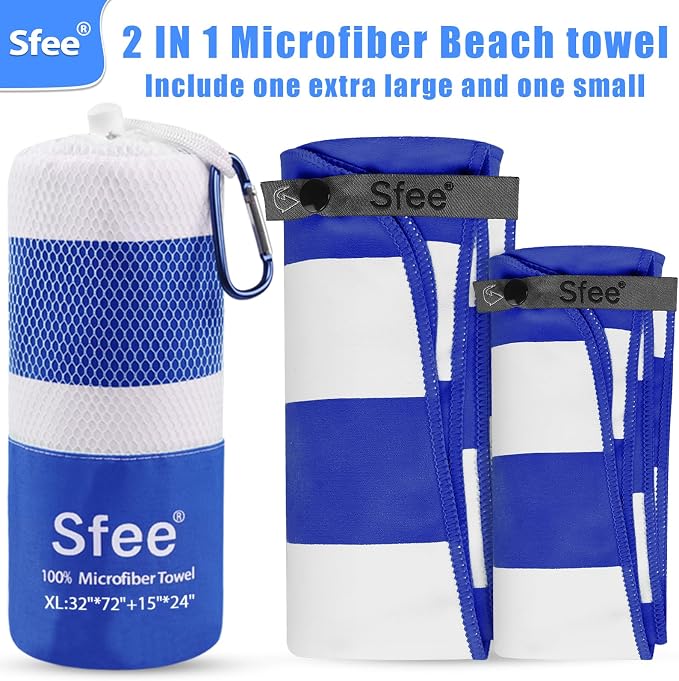 Sfee 2 in 1 Microfiber Oversized Beach Towel, Quick Dry Towel Travel Camping Towel Super Absorbent Compact Lightweight Sports Gym Towels for Beach,Gym, Hiking, Pool, Backpacking, Bath, Yoga - Image 5