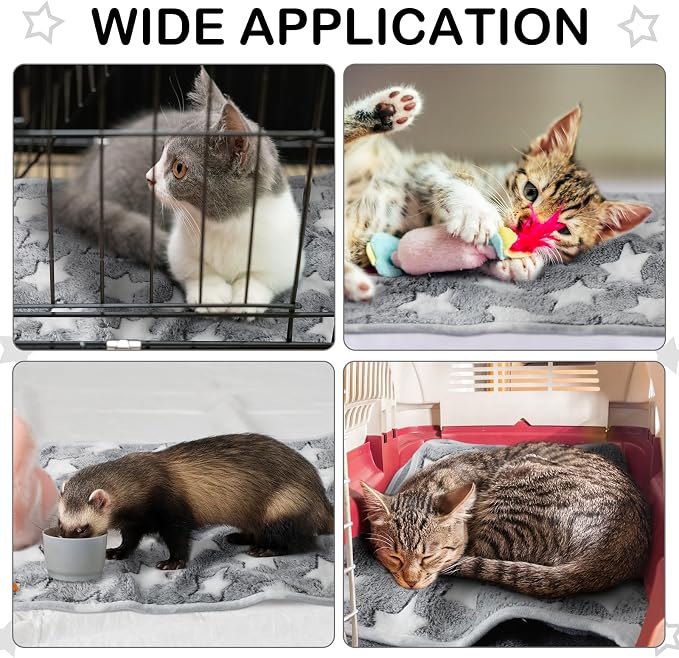 Tudomro 8 Pcs Absorbent Guinea Pig Blankets Washable Small Animal Fleece Bedding Cage Liners Reusable Pet Sleep Mat Pad Cover for Ferret Chinchilla Furniture Protection(Grey Star,16 x 24 Inch) - Image 4