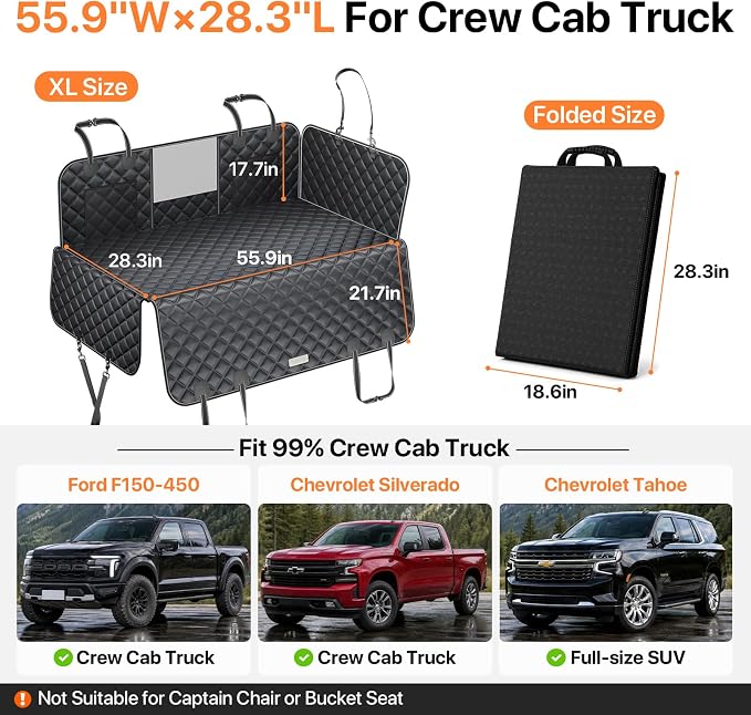 Hard Bottom Dog Truck Seat Cover, Back Seat Extender with Washable Mat, XL | Military-Grade Protection, 650LB Support, 45% More Space for Large Dogs, Waterproof, Fits Crew Cab Trucks & Large SUVs - Image 7