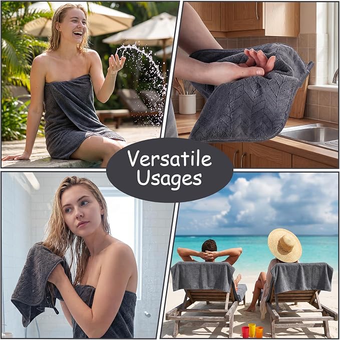SmoothNovelty 20 Pack Microfiber Towels Bulk 4 Oversized Bath Towel 35 x 70 inch 4 Hand Cloth 12 Washcloth Large Soft Highly Absorbent for Beach Shower Bathroom Pool Salon Hotel(Dark Grey,Wheat) - Image 7