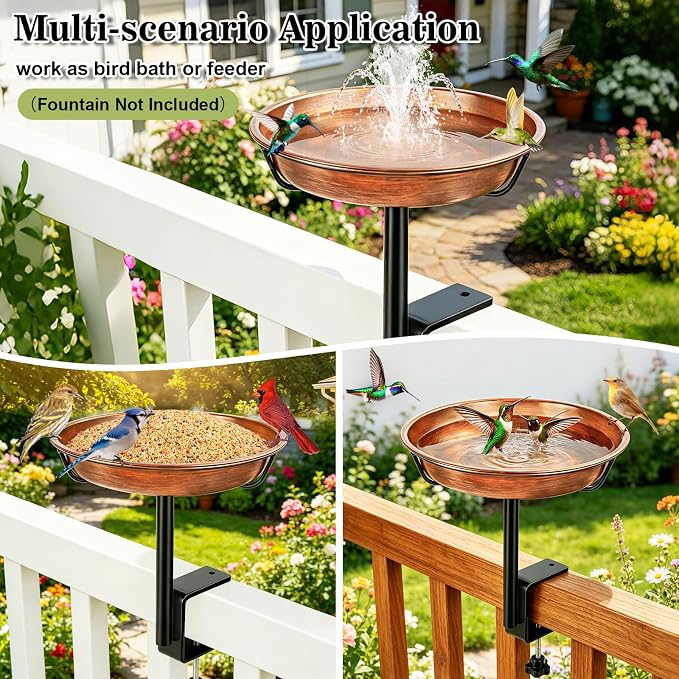 Gtongoko Deck Mounted Metal Bird Bath for Outside, 12 Inch Dia Weather-Resistant Birdbath Bowl for Balcony Fence Railing with Adjustable Clamp Outdoors - Image 6