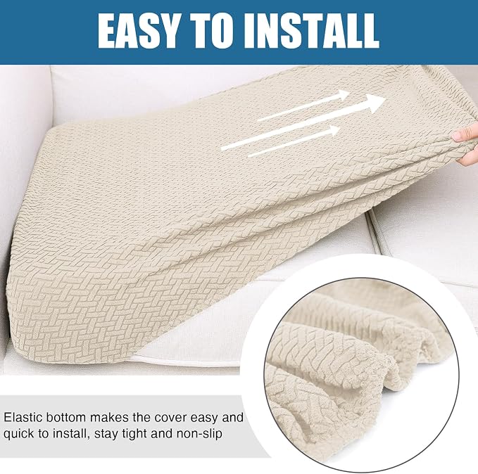 Smiry Waterproof Couch Cushion Covers, Non Slip Seat Cushion Covers | Stretch Jacquard Sectional Sofa Slipcover, Washable Elastic Furniture Protector for Pets, Kid, 3 Pieces, Apricot - Image 4