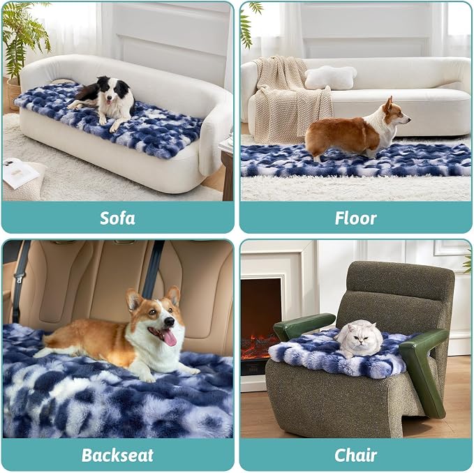 COZY KISS Chair Cover for Dogs Washable, Ultra Soft Faux Fur Pet Couch Pad for Car Seat Protector, Liquid Pee Proof Cat Mat, Warm Pad for Dresser Top, 23.5x23.5 inch, Tie Dye Blue - Image 6