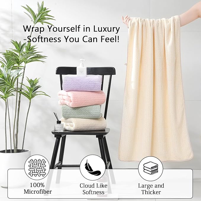Ycosy 18 Piece Bath Towels Set,100% Microfiber Family Bathroom Towel with Hanging Loops-6 Bath Towels,6 Hand Towels,6 Washcloths,Quick Dry Highly Absorbent Shower Towel for Bathroom,Hotel,Spa-Beige - Image 3