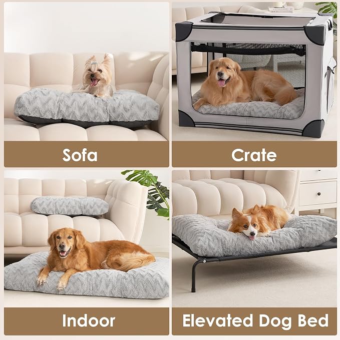 EHEYCIGA Washable Dog Bed for Crate 44x32 Inch, Anti-Slip XL Plus Kennel Pad for Extra Large Dogs Up to 85 lbs, Plush and Comfy Pet Sleeping Mat, Grey - Image 8