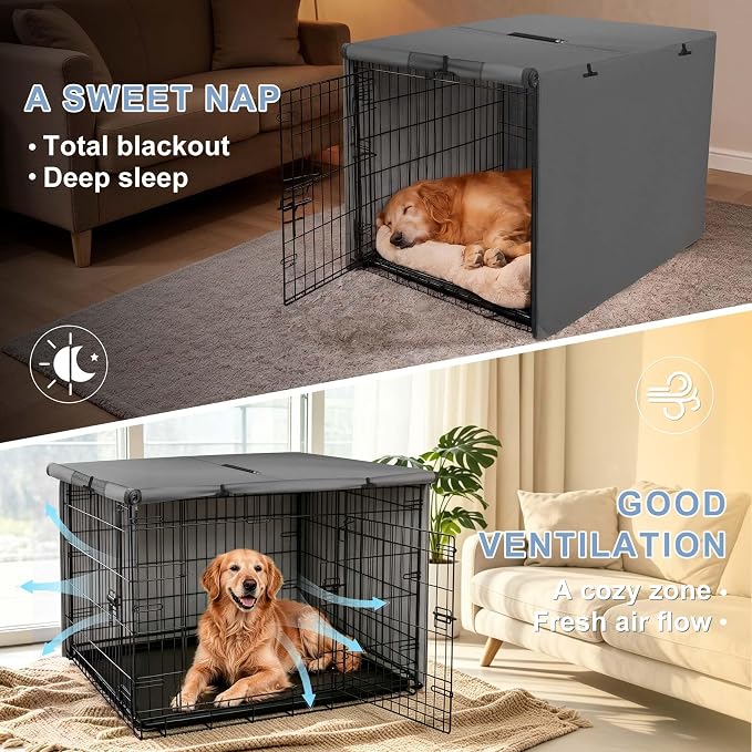 Explore Land Dog Crate Cover Heavy Duty Polyester Pet Kennel Sunshade Universal Fit for 30 inches Wire Cage (Grey) - Image 6