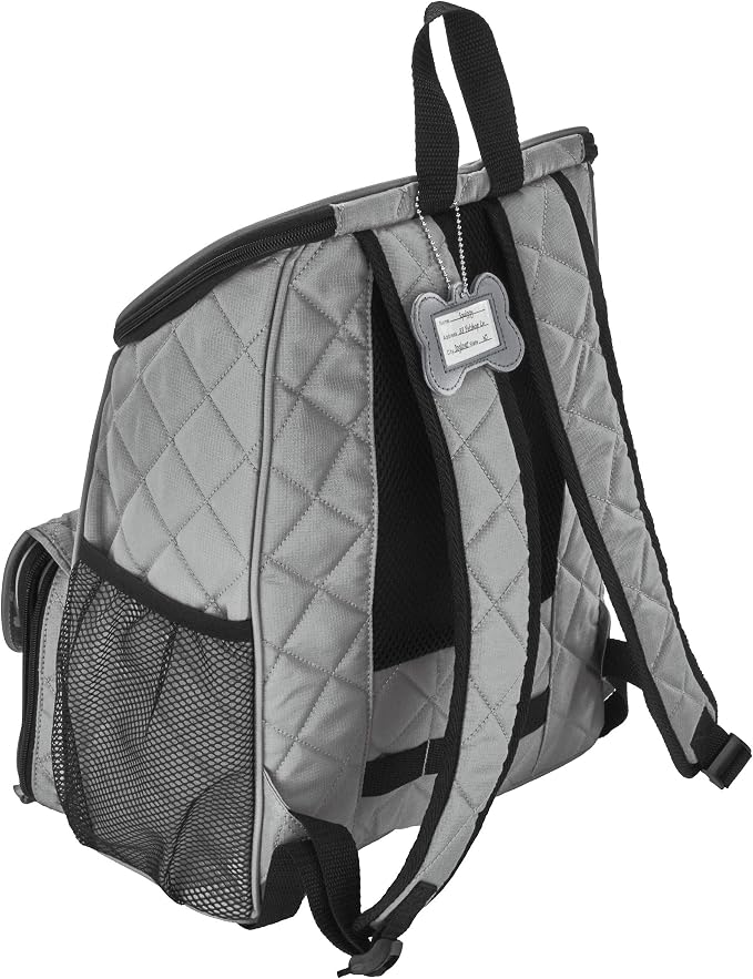 Mobile Dog Gear, Dog Travel Bag, Deluxe Quilted Weekender Backpack, Includes Lined Food Carriers and 2 Collapsible Dog Bowl, Gray - Image 7