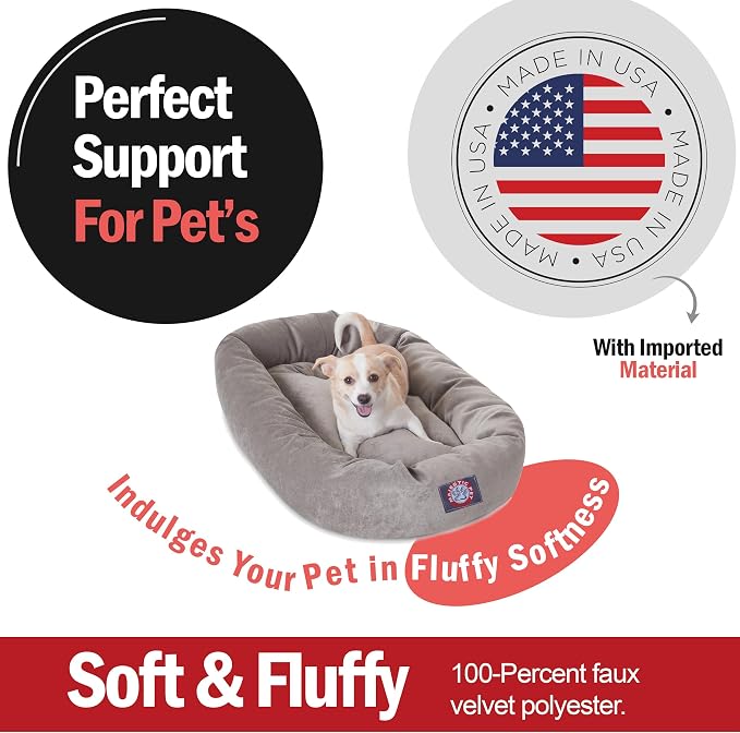 Majestic Pet 32 Inch Micro Velvet Calming Dog Bed Washable – Cozy Soft Round Dog Bed with Spine for Head Support - Fluffy Donut Puppy Mat 32x23x7 (inch) Medium - Vintage - Image 2