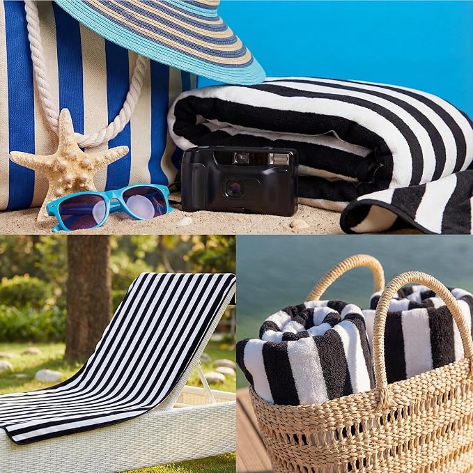 SmoothNovelty 16 Pack Microfiber Bath Towels Bulk 27'' x 60'' Oversized Size Bath Towel Highly Absorbent Extra Large Soft Drying for Beach Shower Summer Salon Sport Gym Party (Stripe,Black) - Image 4