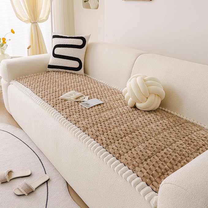 DREAMINGO Pet Couch Covers for Sofa Non Slip Fuzzy Dog Sofa Covers Washable Geometric Jacquard Couch Cushion Protector Coffee Pet Bed Mat 27.6x70.9 Inch by DREAMINGO