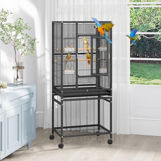 YITAHOME 53.9 inches Metal Bird Cage for Parakeets | Large Parrot Cages with Seed Catcher & Birdcage Cover with Rolling Stand & Brakes for Lovebirds Cockatiels Pigeon Finches by YITAHOME