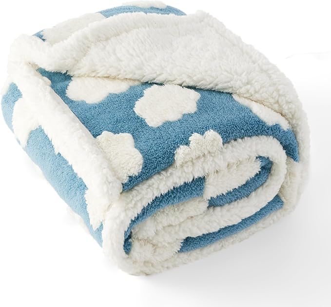 LE SURE Waterproof Dog Blankets for Medium Dogs Cute 3D Jacquard,30x40 | Puppy Blanket for Cat Aesthetic Gift, Warm Soft Sherpa Throw Washable, Reversible Pet Couch Protector, Cozy Clouds Blue - Image 7