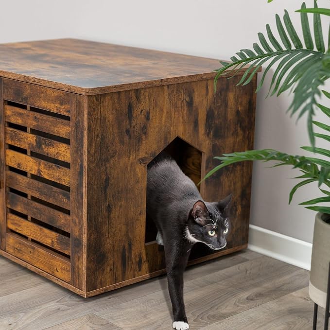 Trixie XL Farmhouse Litter Box Enclosure, Indoor Cat Furniture, Hidden Litter Box Cabinet or End Table, Brown - Image 2