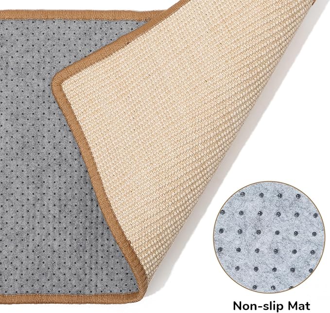 FUKUMARU Cat Scratcher Mat, 23.6 X 15.7 Inch Natural Sisal Cat Scratch Mat | Horizontal Cat Scratching Pad Mat Floor Rug with Sticky Tapes, Cat Wall Scratcher for Indoor Cats, Protect Couch and Carpet - Image 3