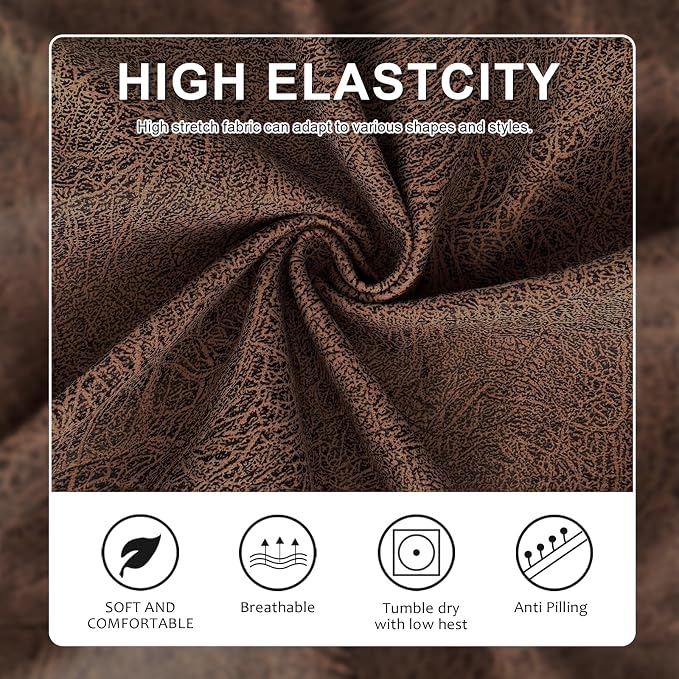 molasofa Leather Like Couch Cushion Covers Sofa Slipcovers Sets Couches Furniture Protector Covers for Sectional Armchair Loveseat Stretch Spandex Fabric, Machine Washable (3 Cushion Sofa, Brown) - Image 5