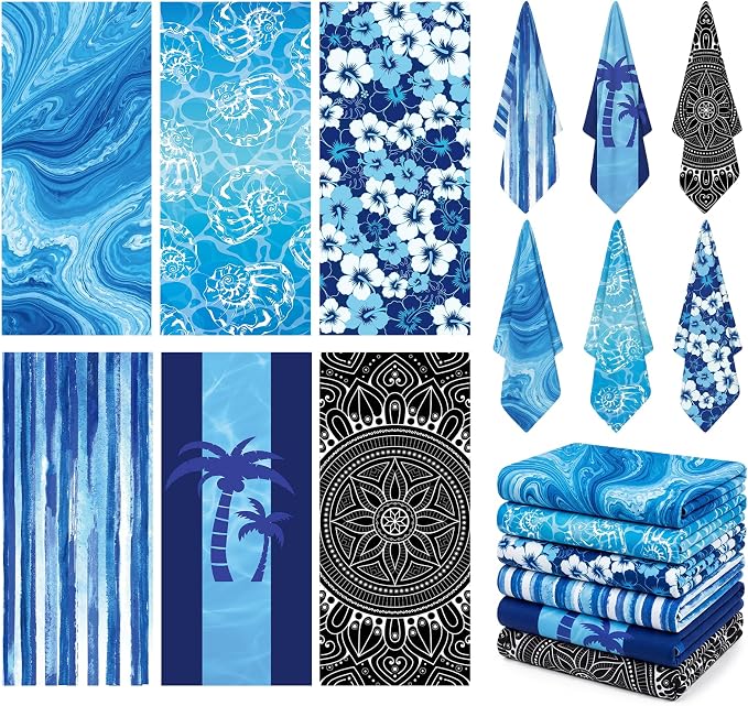6 Pack Microfiber Beach Towel Set 32x71 Oversized Extra Large Swim Pool Towel Absorbent Bath Blanket Soft Fiber Beach Towels Set for Spa Travel Swim Pool Accessories Vacation Essential Gift(Blue) by Unknown