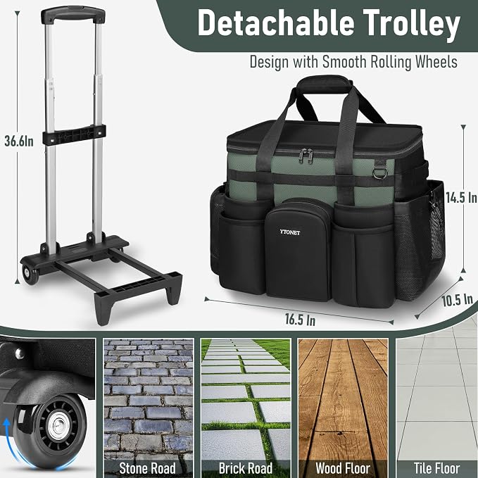Ytonet XXL Cleaning Caddy with Wheels, Large Rolling Cleaning Caddy Bag with Detachable Trolley for Housekeepers, Water Resistant Cleaner Supplies Organizer with Wheels for Kitchen, Tool Organizer - Image 4
